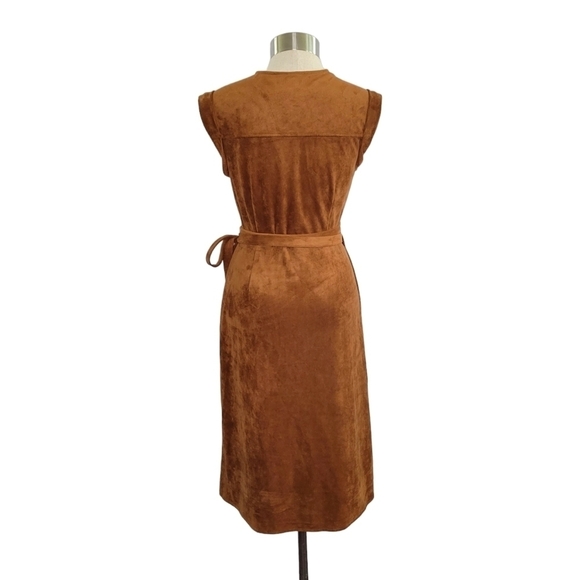 Banana Republic Faux Suede Sleeveless Knee-Length Wrap Dress Sz 2 Petite Brown - Picture 8 of 11